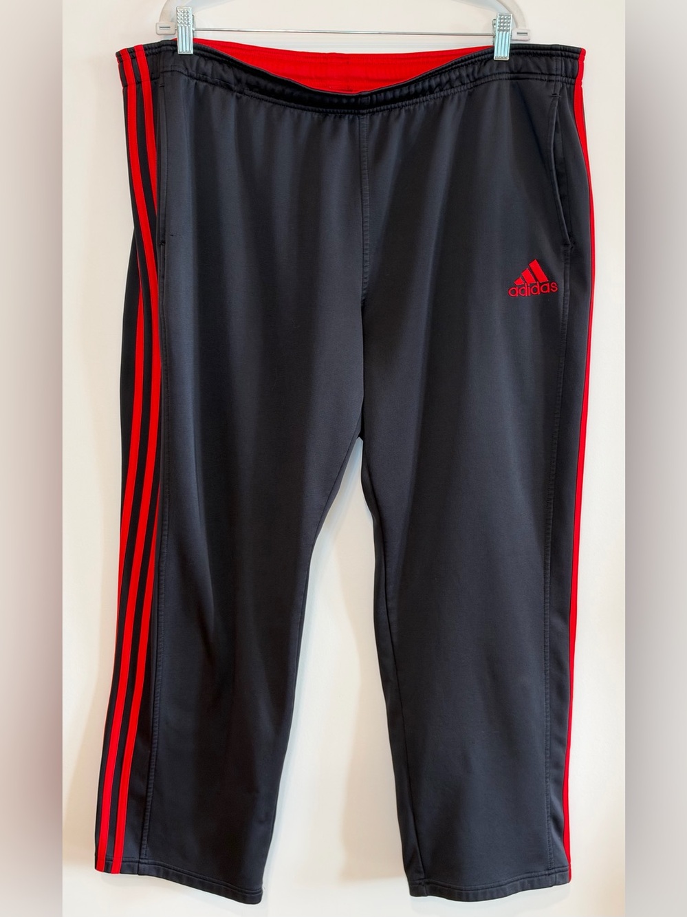 Adidas Wide Leg Black Track Pants with Red Stripes Size 2X